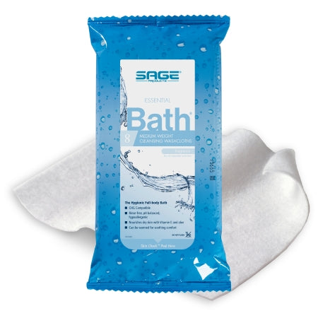 Sage Essential Bath Medium Weight Scented Rinse-Free Bath Wipe, 8 X 8 Inch, Soft Pack