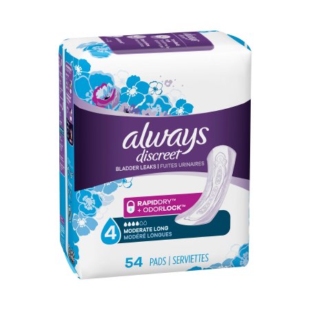 Always® Discreet Female Disposable Bladder Control Pad, Long Length, One Size Fits Most
