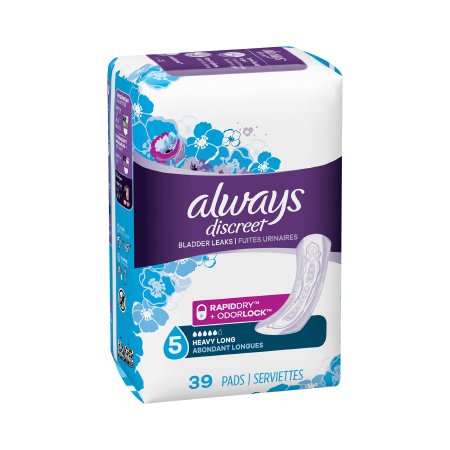 Always® Discreet Maxi Female Disposable Incontinence Liner, Long Length, One Size Fits Most, Heavy Absorbency