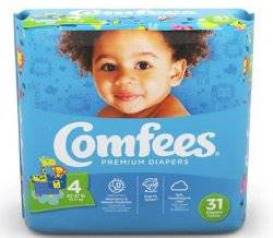 Comfees® Unisex Disposable Contoured Baby Diaper, Kid Design, Moderate Absorbency