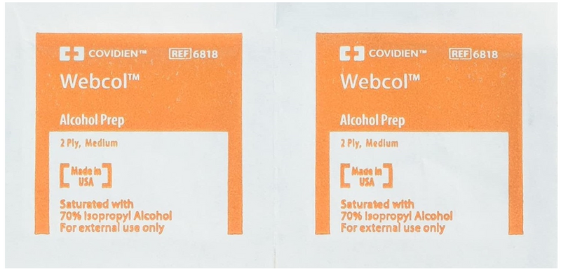 Alcohol Prep Pad Webcol™ Isopropyl Alcohol, 70% Individual Packet Medium Sterile