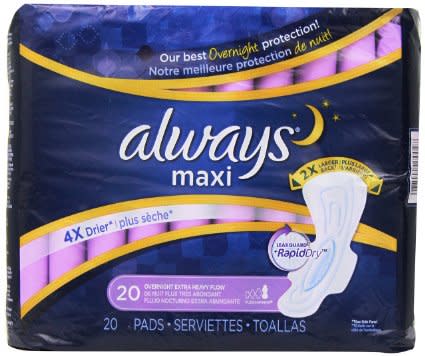 Always® Overnight Absorbency Feminine Pad, 20/BX
