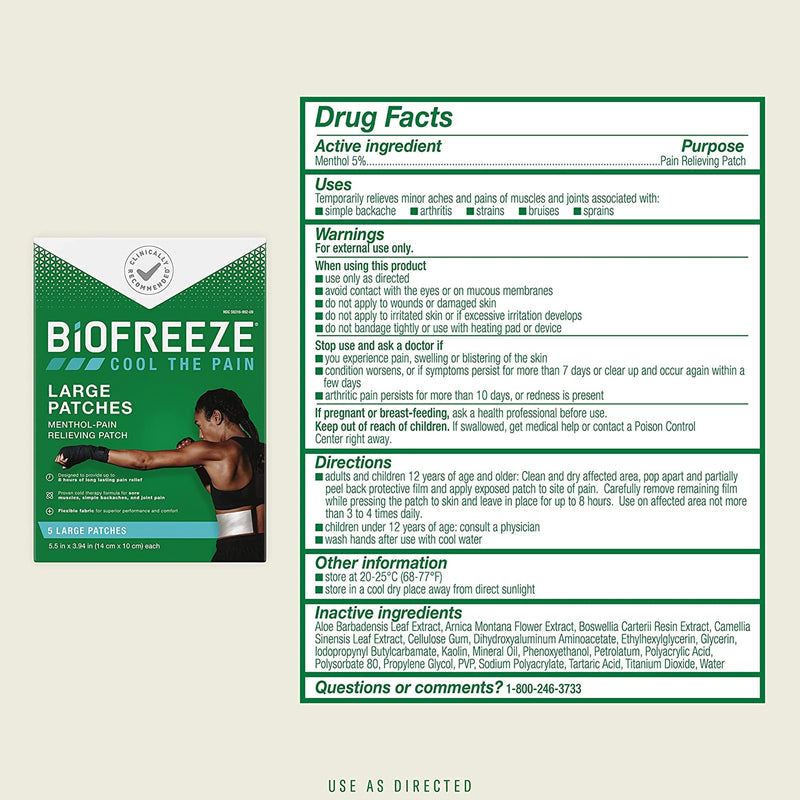 Topical Pain Relief Biofreeze® 5% Strength Menthol Patch 5 per Box