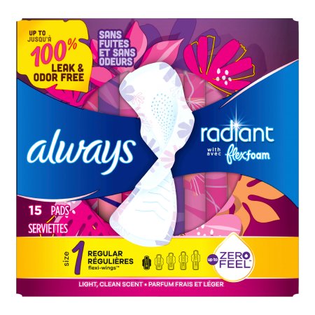Feminine Pad Always® Radiant with FlexFoam With Wings Regular Absorbency