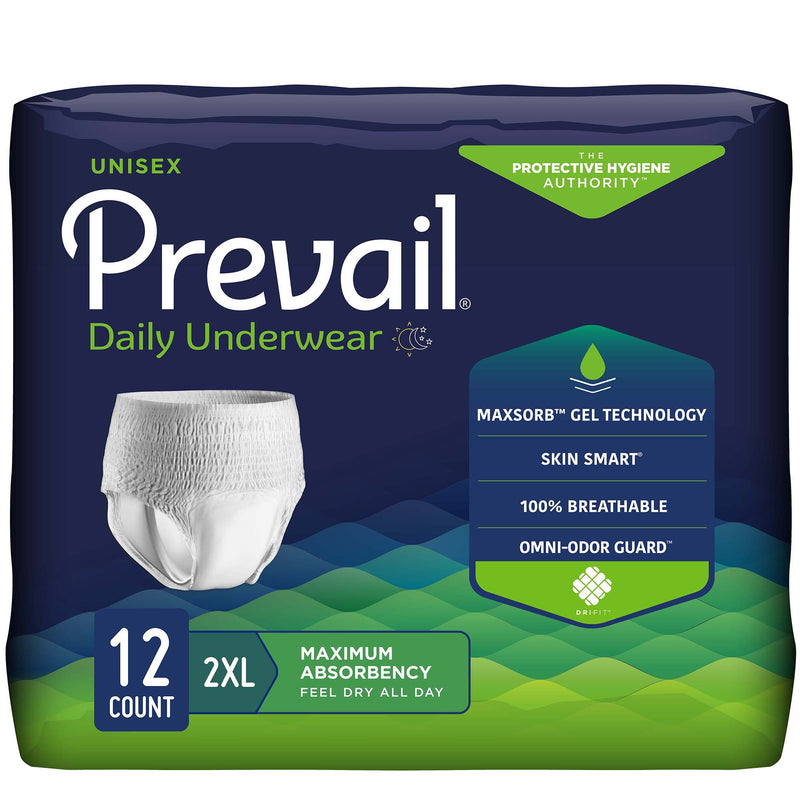 Prevail® Daily Underwear, Adult Absorbent Underwear, Unisex Disposable Pull On with Tear Away Seams, Moderate Absorbency