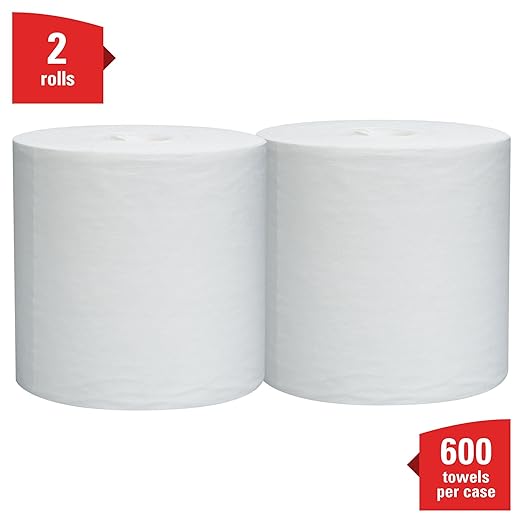 WypAll General Clean L30 Heavy Duty Cleaning Towels, Strong and Soft Wipes, Center-Pull Rolls, White, 300 Sheets / Roll, 2 Rolls / Case, 600 Wipes / Case