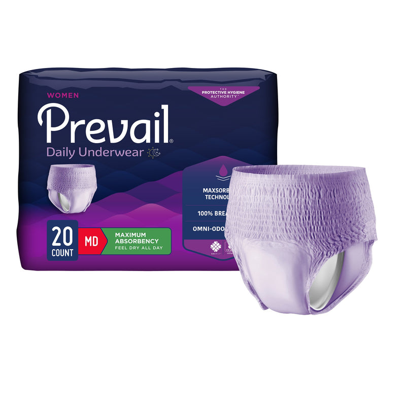 Prevail® For Women Daily Underwear, Disposable Breathable Absorbent Underwear, Pull On with Tear Away Seams, Heavy Absorbency