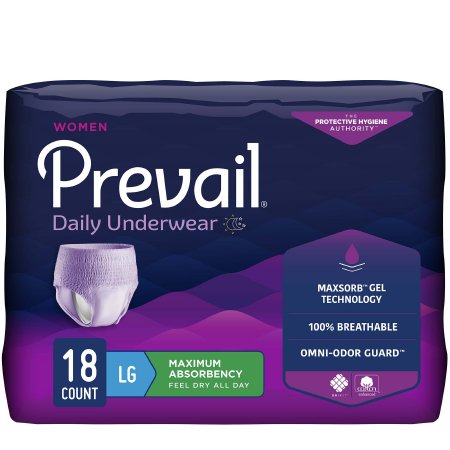 Prevail® For Women Daily Underwear, Disposable Breathable Absorbent Underwear, Pull On with Tear Away Seams, Heavy Absorbency