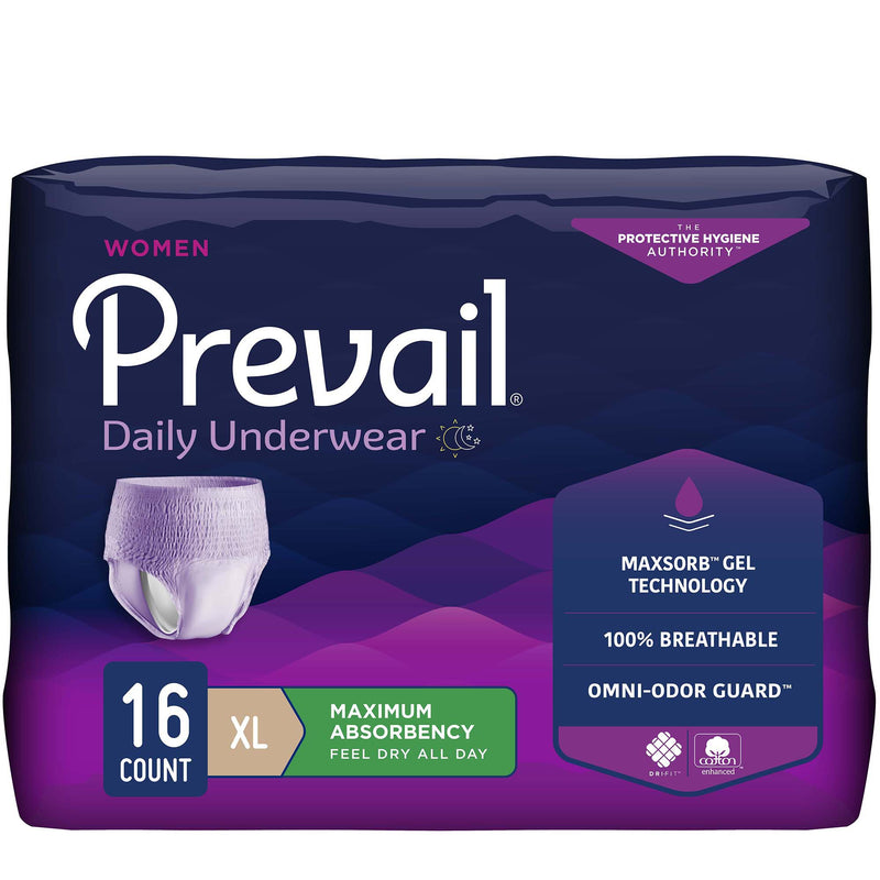 Prevail® For Women Daily Underwear, Disposable Breathable Absorbent Underwear, Pull On with Tear Away Seams, Heavy Absorbency