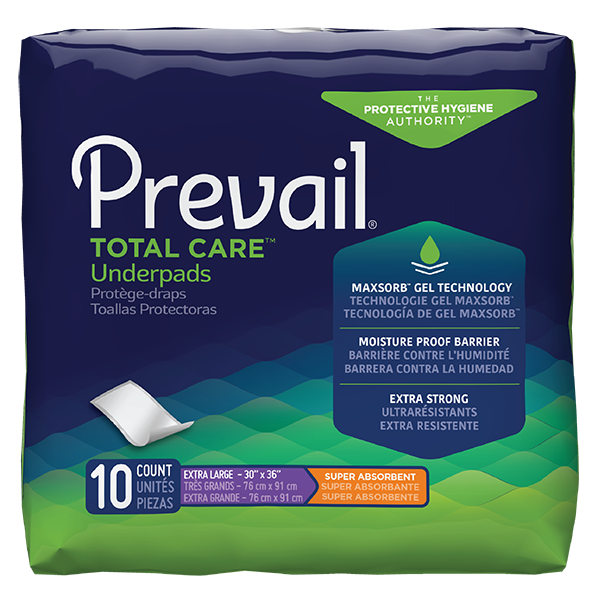 Underpad Prevail® Total Care™ 30 X 36 Inch Disposable Polymer Heavy Absorbency