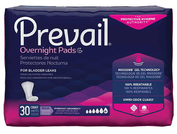 Prevail® Daily Pads Overnight Female Disposable Bladder Control Pad, One Size Fits Most, Heavy Absorbency