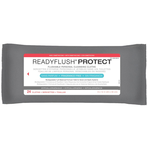 ReadyFlush PROTECT Flushable Personal Cleansing Cloths with Dimethicone Unscented 24 Count