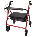 McKesson Folding Bariatric 4 Wheel Rollator, Red, Steel Frame