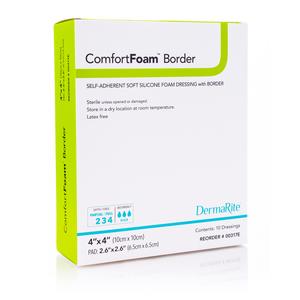 Dermarite ComfortFoam Border Foam Wound Dressing with Soft Silicone Adhesive, 4" x 4"