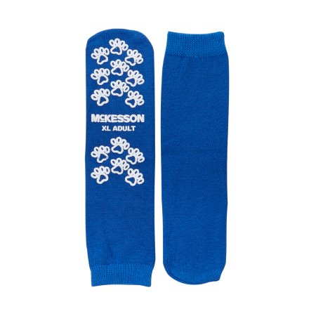 Slipper Socks McKesson Terries™ Royal Blue Above the Ankle Skid-Resistant Tread Sole 48 pairs