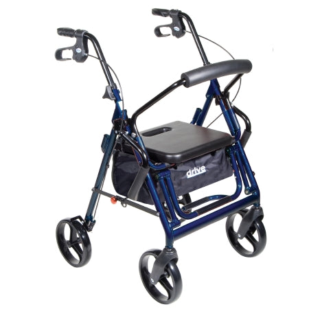 Drive™ Duet Rollator/Transport 4 Wheel Chair Blue Folding Aluminum Frame, 8'' casters