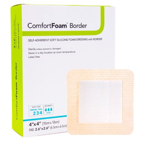 Dermarite ComfortFoam Border Foam Wound Dressing with Soft Silicone Adhesive, 4" x 4"