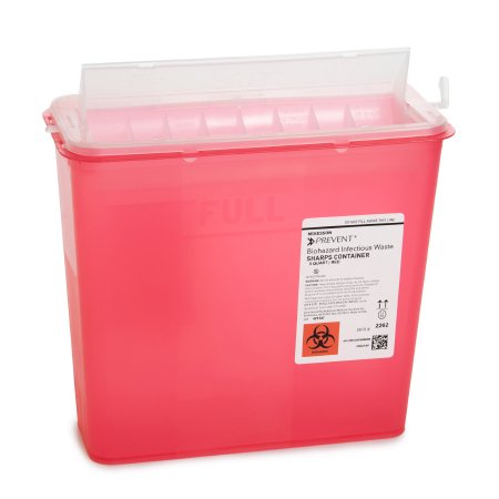 Sharps Container McKesson Prevent® 1.25 Gallon Translucent Red Base / Translucent Lid Horizontal Entry Counter Balanced Door Lid