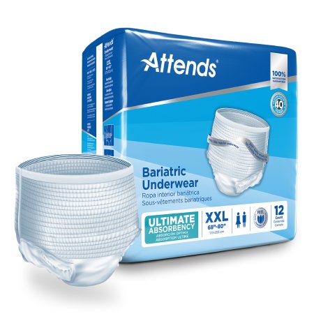 Attends Bariatric Unisex Disposable Absorbent Underwear, 2X-Large, Pull On with Tear Away Seams, Moderate Absorbency