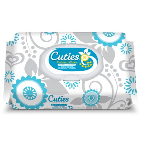 Cuties® Unscented Baby Wipe, 6-7/10 X 7-7/10 Inch, Aloe / Vitamin E, Soft Pack