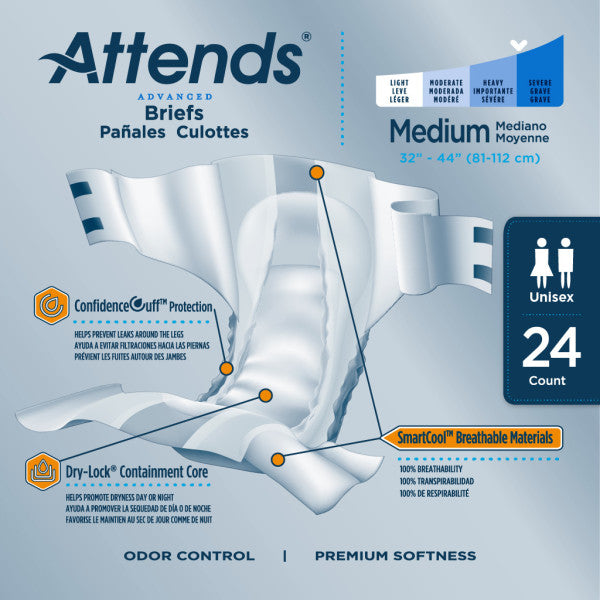 Attends Advanced Briefs with Advanced Dry-Lock Technology for Adult Incontinence Care,  Heavy Absorbency