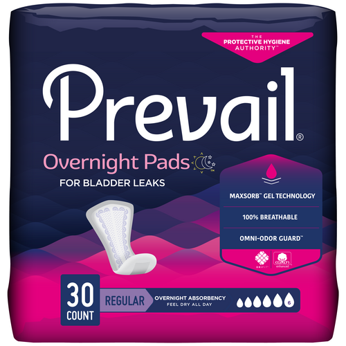 Prevail® Daily Pads Overnight Female Disposable Bladder Control Pad, One Size Fits Most, Heavy Absorbency