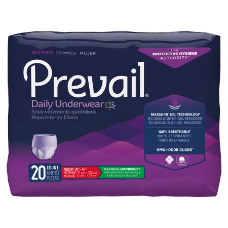 Prevail® For Women Daily Underwear, Disposable Breathable Absorbent Underwear, Pull On with Tear Away Seams, Heavy Absorbency