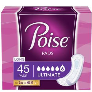 Poise® Female Disposable Long Length Bladder Control Pad, 15.9 Inch Length, One Size Fits Most, Heavy Absorbency, 45s