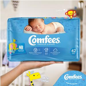 Comfees® Unisex Disposable Contoured Baby Diaper, Kid Design, Moderate Absorbency