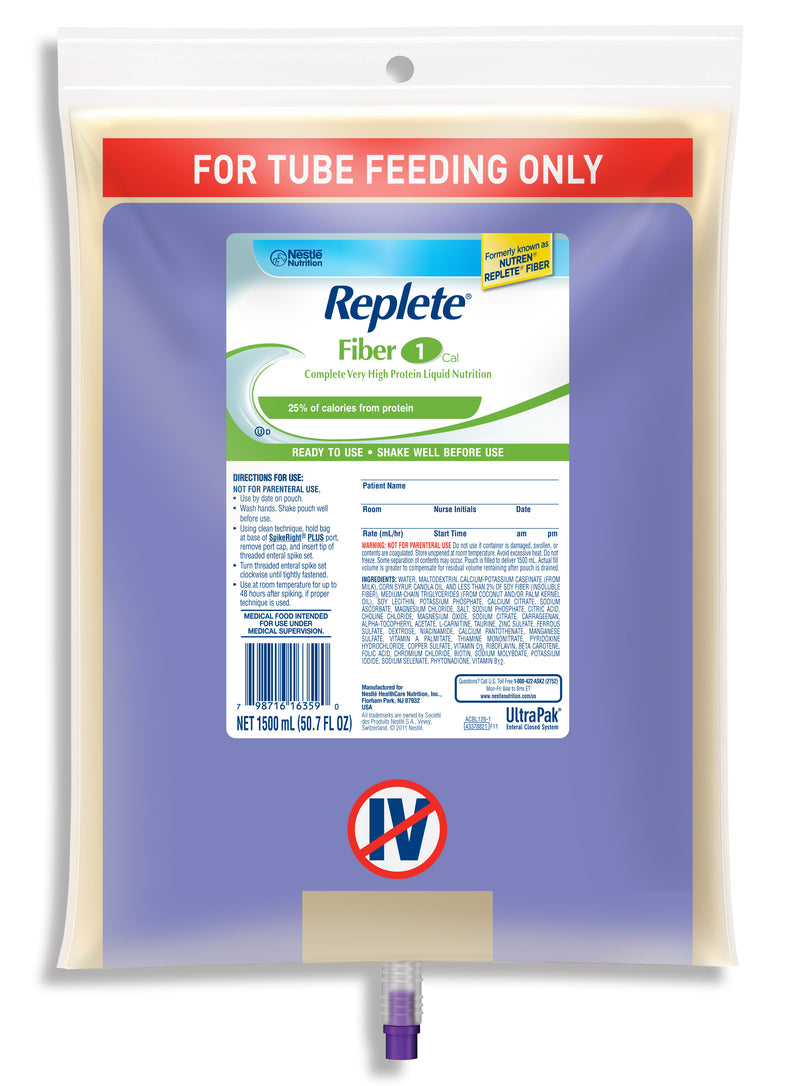 Replete® Fiber Tube Feeding Formula, Unflavored, 50.7 oz. Bag Ready to Hang