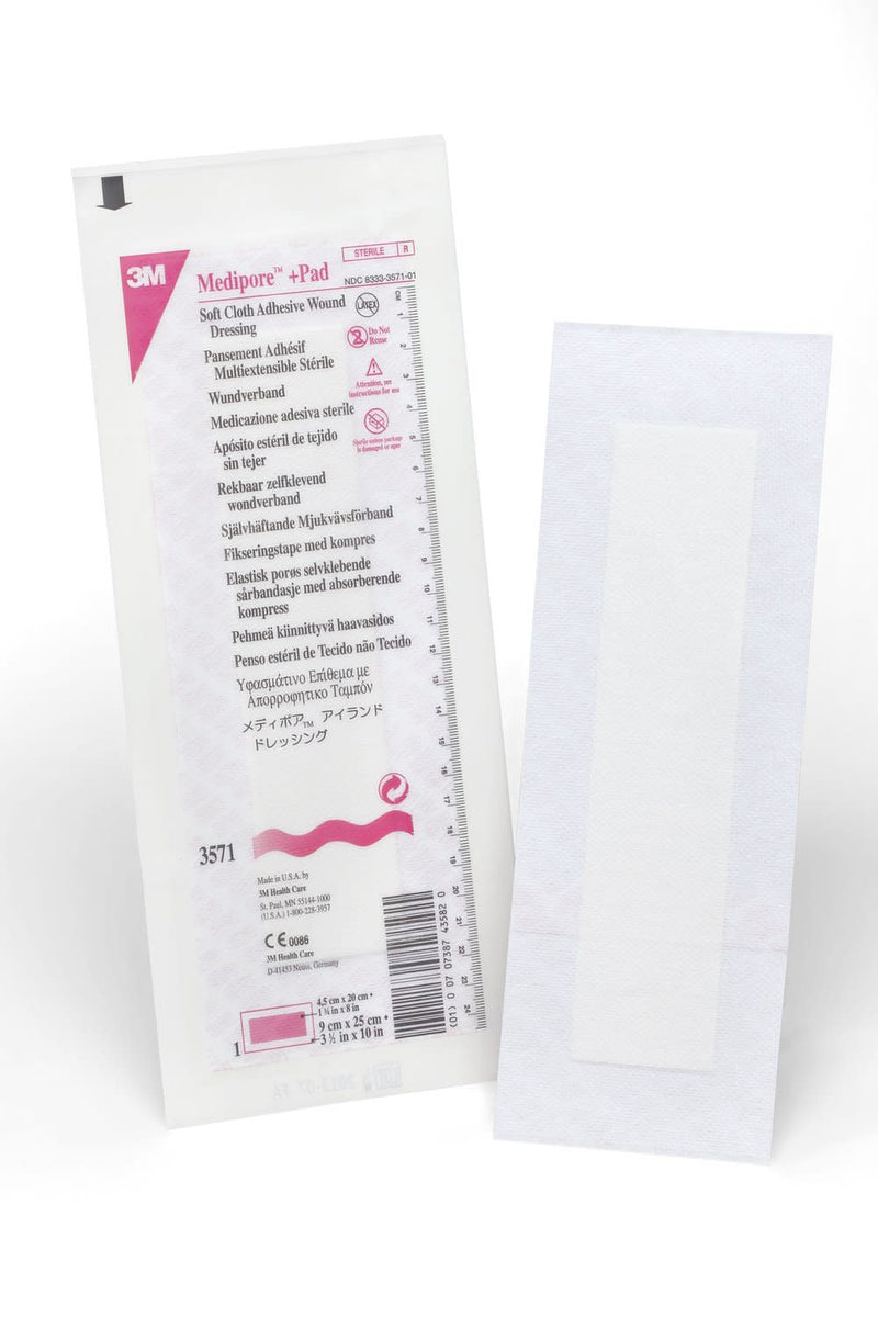 3M™ Medipore™ Adhesive Dressing, 3½ x 10 Inch, 25/BX