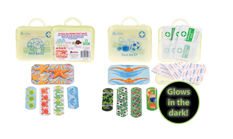 Ouchies First Aid Kits  for Kids, 18 Piece - glows in the dark - One First Aid Kit