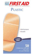 American® White Cross Rectangular Sterile Plastic Strip, Tan, 2 x 4 Inch, 50/BX
