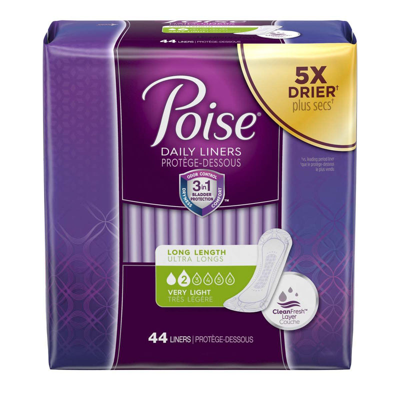 Poise® Female Disposable Long Bladder Control Pad, 8-1/2 Inch Length, Light Absorbency