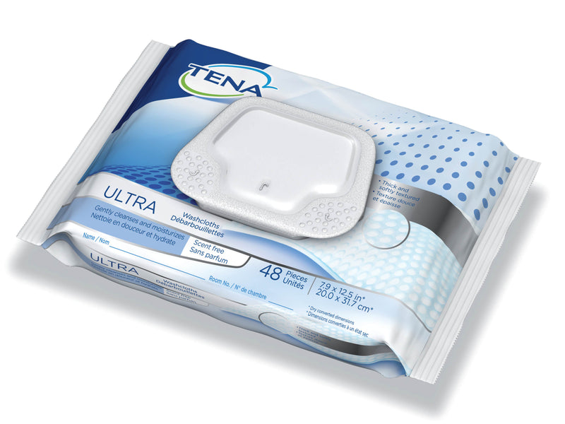 TENA® Ultra Unscented Rinse-Free Bath Wipe, 7-9/10 X 12-1/2 Inch, Soft Pack