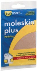 sunmark® NonSterile Adhesive Moleskin, 4-1/8 x 3-3/8 Inch, 3-Pack, 3/PK