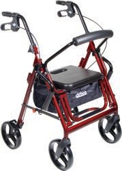 drive™ Duet 4-Wheel Rollator/Transport Chair, 8 in. wheel, 31-1/2 - 37 in. Handle, Burgundy, 300 lbs., Aluminum Frame, 1/EA